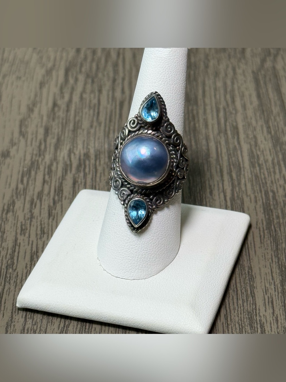 Sterling Silver Blue Pearl and Blue Topaz Accent Ring